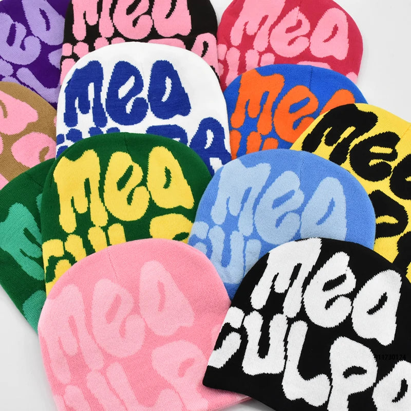 Mea Culpa tricot bonnets chapeau pour femmes hommes Couple Y2K quel est à la mode Bonnet Kpop laine Skullies capuches dame casquettes Gorro шапка