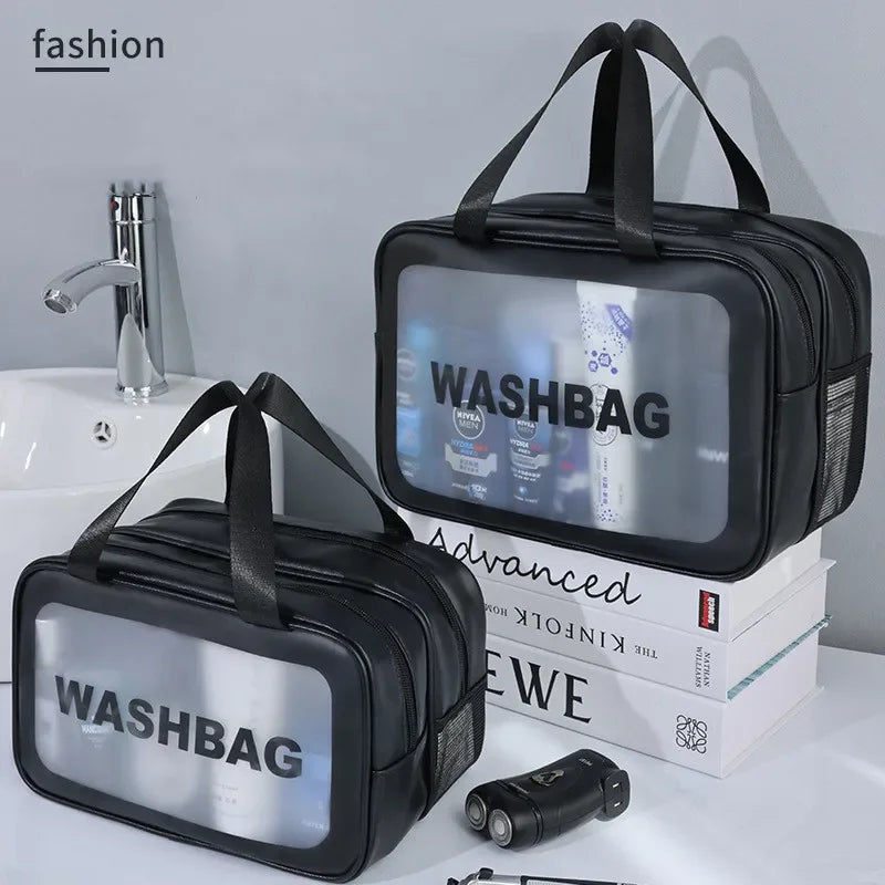 Sac de maquillage en PU double transparent, séparation sèche-humide, sac de lavage portable, sac de rangement de cosmétiques, voyage fitness, essentiels de natation