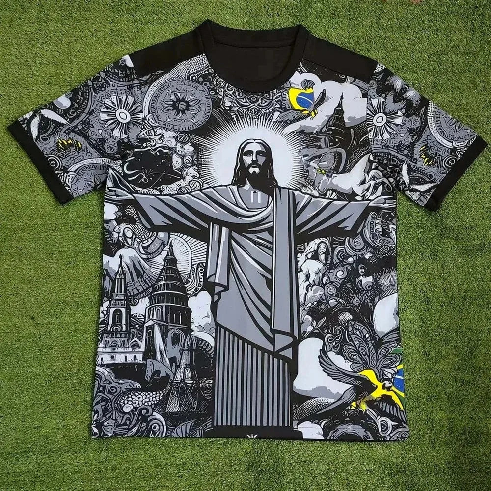 The 2025 summer new men's T-shirt with 3D Jesus pattern printing is a casual and fashionable outdoor sportswear