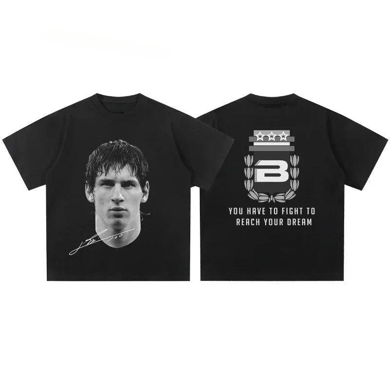 Cristiano Ronaldo Neymar Lionel Messi Football Superstar Portrait Printed Tee Men Women Cotton Loose Casual Short Sleeve T Shirt