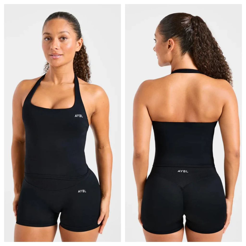 Fashion Enhance Seamless Halterneck Top Yoga Sports Bras Set Scrunch Bum Gym Shorts Women Workout Biker Stretch Fitness Leggings