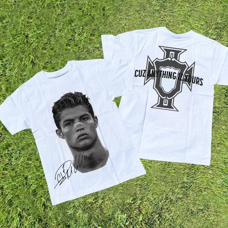 Cristiano Ronaldo Neymar Lionel Messi Football Superstar Portrait Printed Tee Men Women Cotton Loose Casual Short Sleeve T Shirt