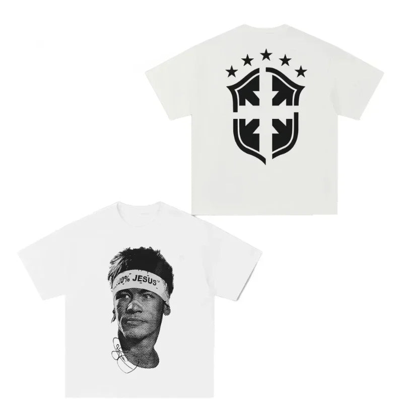 Cristiano Ronaldo Neymar Lionel Messi Football Superstar Portrait Printed Tee Men Women Cotton Loose Casual Short Sleeve T Shirt
