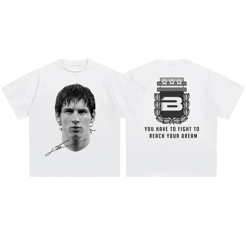 Cristiano Ronaldo Neymar Lionel Messi Football Superstar Portrait Printed Tee Men Women Cotton Loose Casual Short Sleeve T Shirt