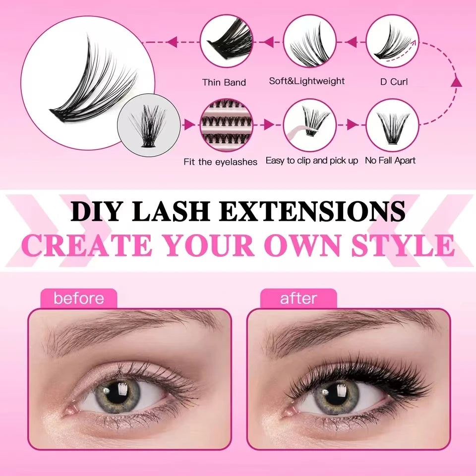Kit complet de grappes de cils, 8-16mm, mélange de pincettes et de joint, pour auto-application, maquillage, Extensions de cils individuelles, DIY