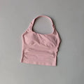Débardeur de Yoga sans couture pour femmes, col licou, soutien-gorge intégré, rembourré, haut de sport, chemise sans manches, ajusté, dos nu, vêtements d'entraînement