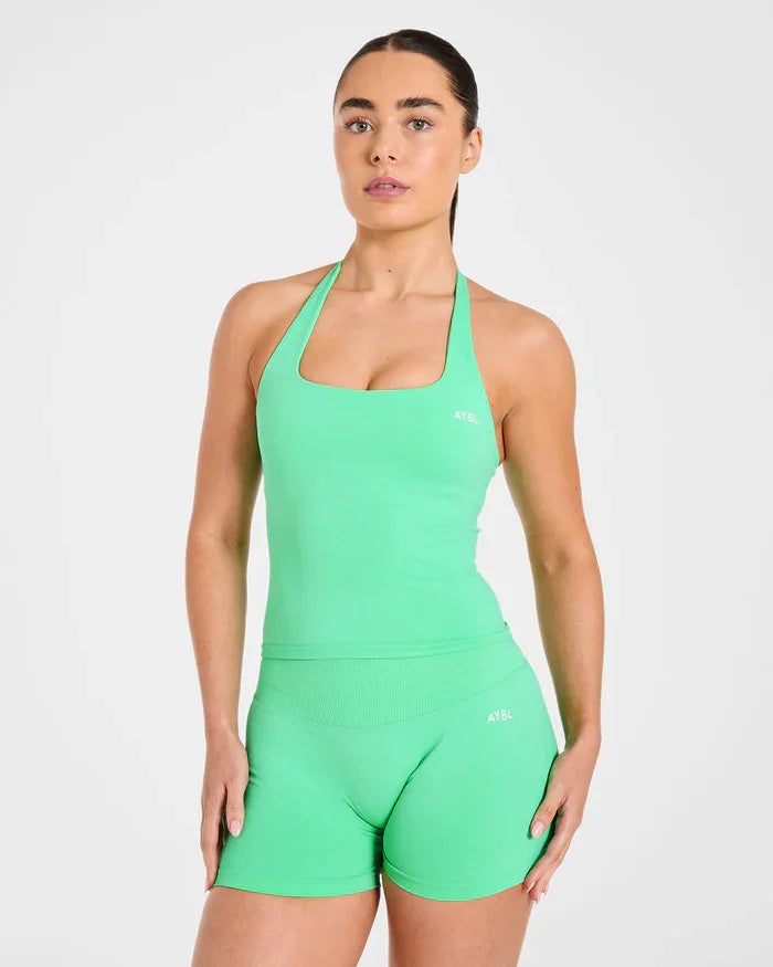 Fashion Enhance Seamless Halterneck Top Yoga Sports Bras Set Scrunch Bum Gym Shorts Women Workout Biker Stretch Fitness Leggings