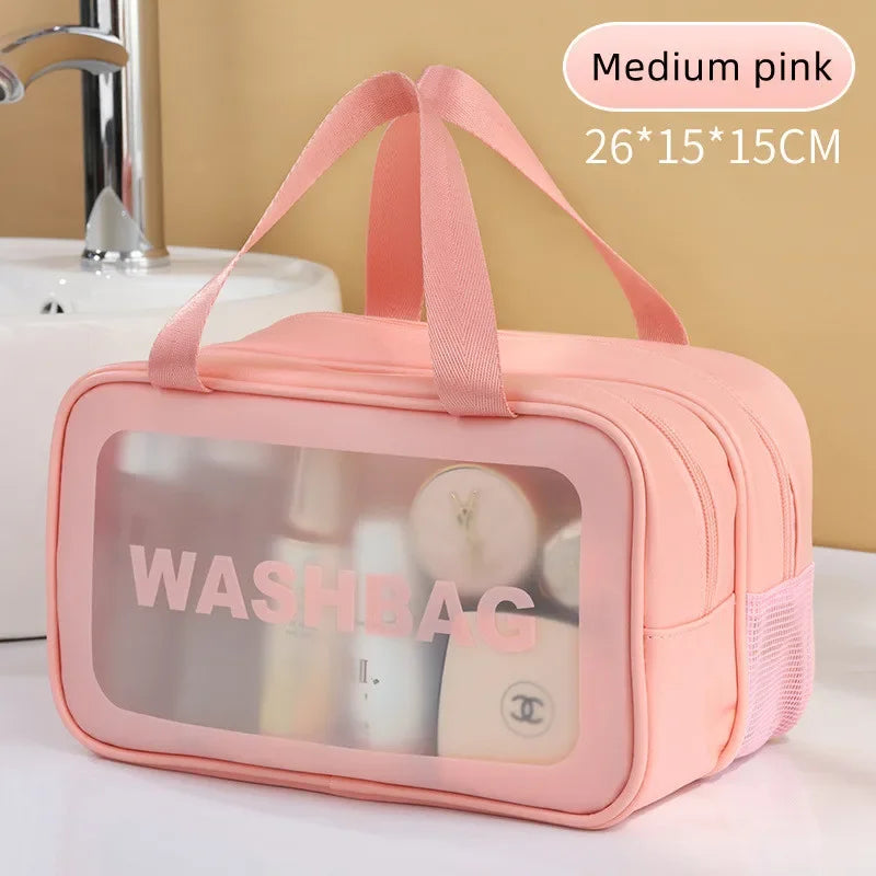 Sac de maquillage en PU double transparent, séparation sèche-humide, sac de lavage portable, sac de rangement de cosmétiques, voyage fitness, essentiels de natation